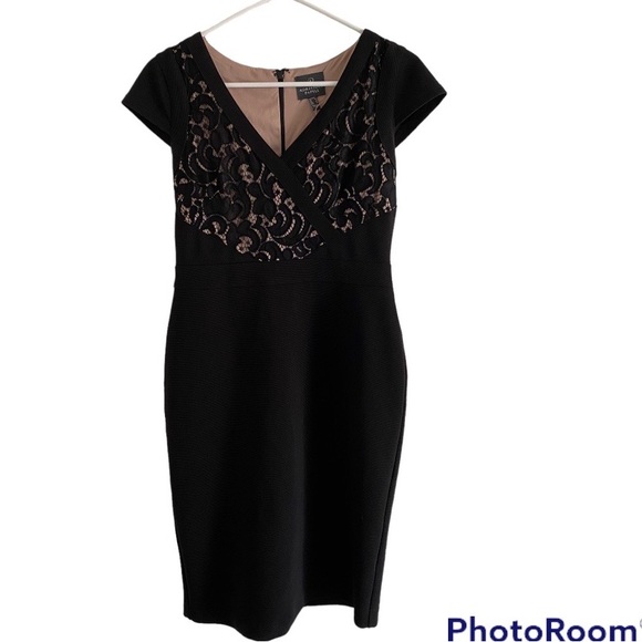 ADRIANNA PAPELL LACE & JERSEY TEXTURED SHEATH DRESS - Picture 3 of 8